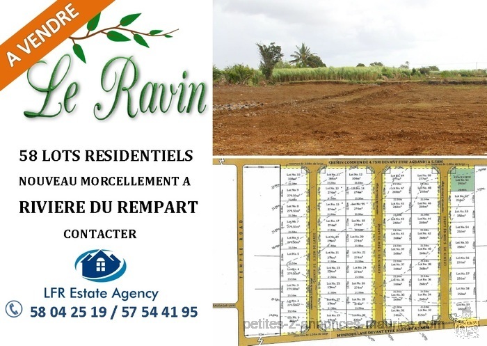 FOR SALE 58 RESIDENTIAL PLOTS IN RIVIERE DU REMPART.