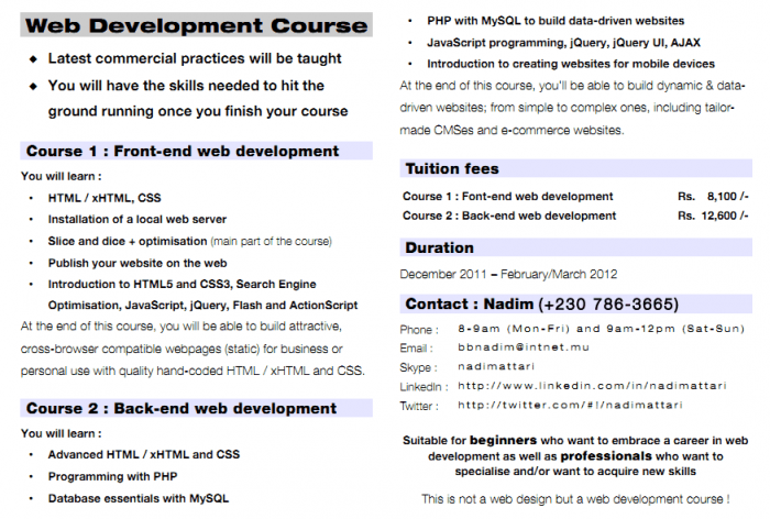 Giving Web Development Course